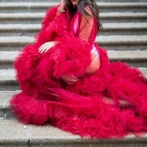 Red Sheer Ruffled Robe